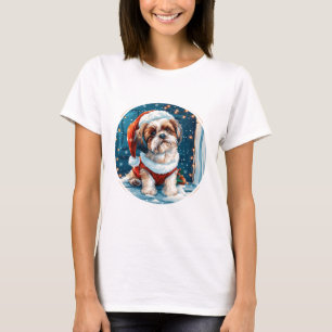 Kerstmis Shih Tzu Kerstman Hond T-shirt