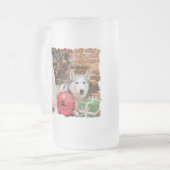 Kerstmis - Siberian Huskies - Bailey en Katya Matglas Bierpul (Voorkant links)