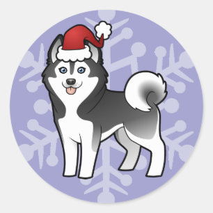Kerstmis Siberian Husky / Alaskan Malamute Ronde Sticker