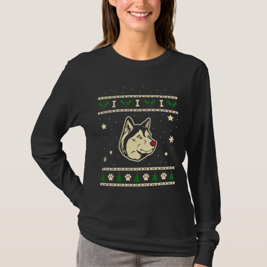 Kerstmis Siberische Husky Hond T-shirt (Voorkant)