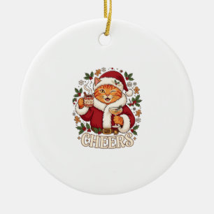 Kerstmis Sinaasappel Kat Kerstman Hoed Drinkt Ging Keramisch Ornament