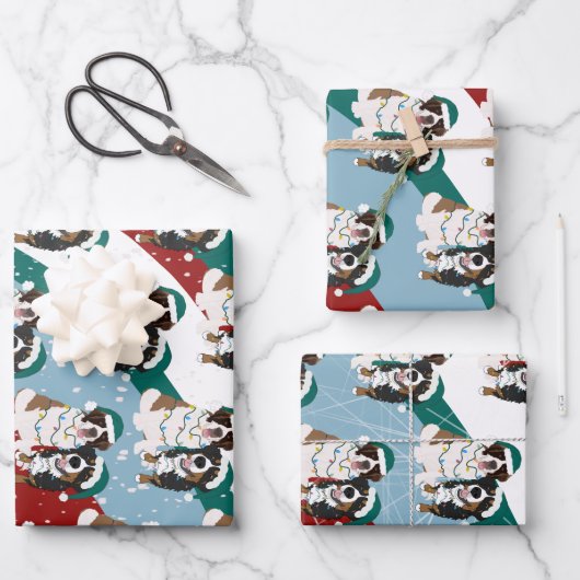 Kerstmis Sint Bernard en Berner Berghond Inpakpapier Vel (Voorkant)