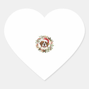 Kerstmis Sint Bernard Honden Santa Hoed Krans Hart Sticker