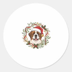 Kerstmis Sint Bernard Honden Santa Hoed Krans Ronde Sticker