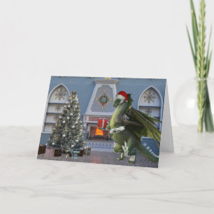 Kerstmis Sinterklaas Draak Boom Open Haard Scène K Kaart