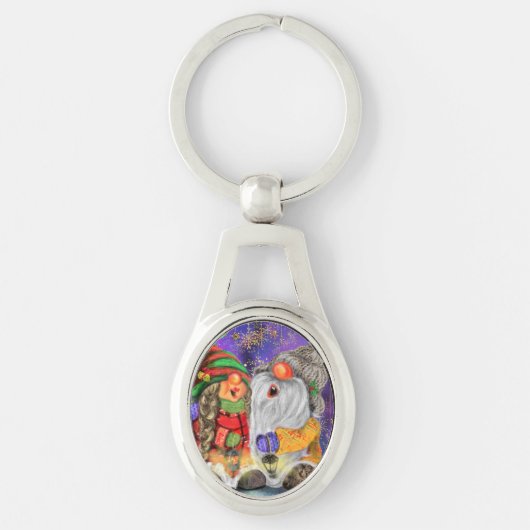 Kerstmis Sleutelhanger Couple Gnomen zingend Happy (Voorkant)