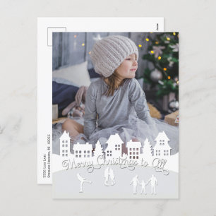 Kerstmis Sneeuw Wit Dorp Silhouet Feestdagenkaart