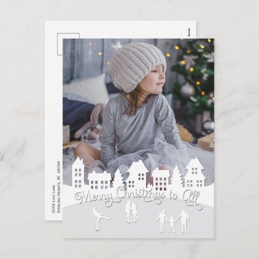 Kerstmis Sneeuw Wit Dorp Silhouet Feestdagenkaart (Voorkant / Achterkant)
