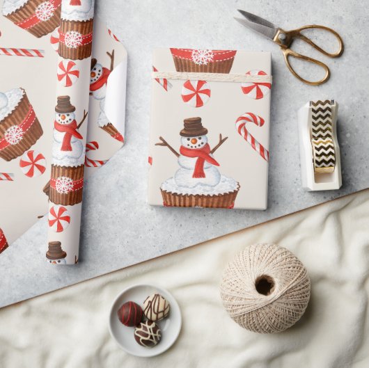 Kerstmis Sneeuwman Cupcake Cadeaupapier (Crafts)