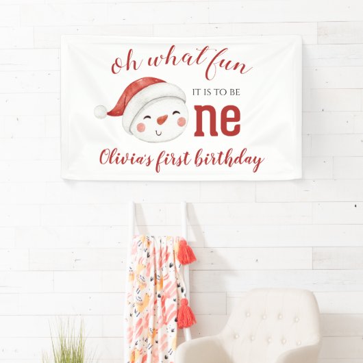 Kerstmis Sneeuwman Eerste Verjaardag Spandoek (Insitu)