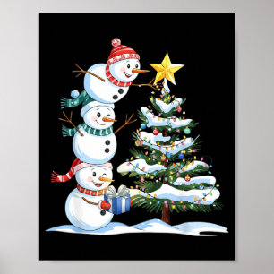 Kerstmis Sneeuwman Kerstboom Grappige Sneeuwman Li Poster