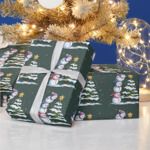Kerstmis Sneeuwman Liefhebber Boom Kerstfeest Wint Cadeaupapier