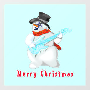 Kerstmis Sneeuwman met Gitaar Window Cling Raamsticker