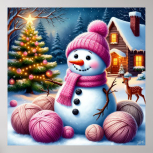 Kerstmis Sneeuwman Muurdecoratie Voor een Sfeervol Poster