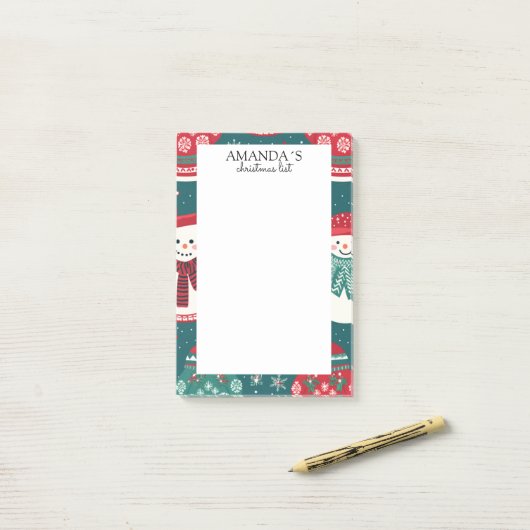 Kerstmis sneeuwman patroon Notities Post-it® Notes (Op bureau)