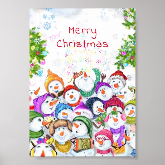 Kerstmis Sneeuwman Poster (Voorkant)
