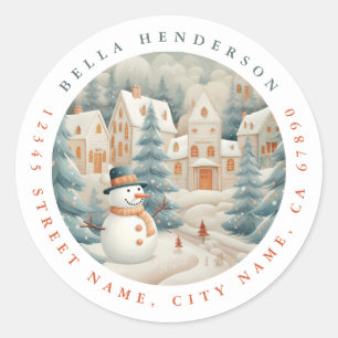 Kerstmis Sneeuwman Ronde Stickers