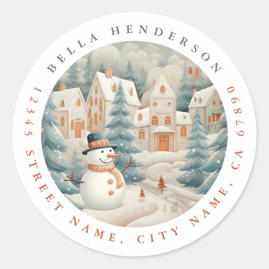 Kerstmis Sneeuwman Ronde Stickers (Voorkant)