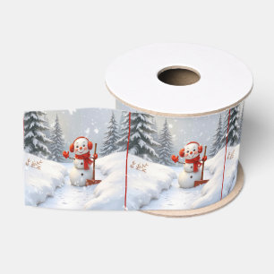 Kerstmis Sneeuwmannen Met Rode Schedels Grosgrain Lint