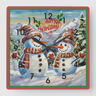 Kerstmis Sneeuwmannen, Vrolijk Kerstmis, Vierkante Klok