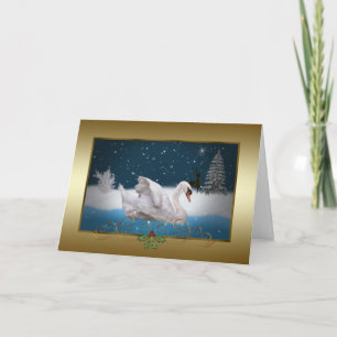 Kerstmis, SneeuwNacht met een Zwaan op een Meer Feestdagen Kaart