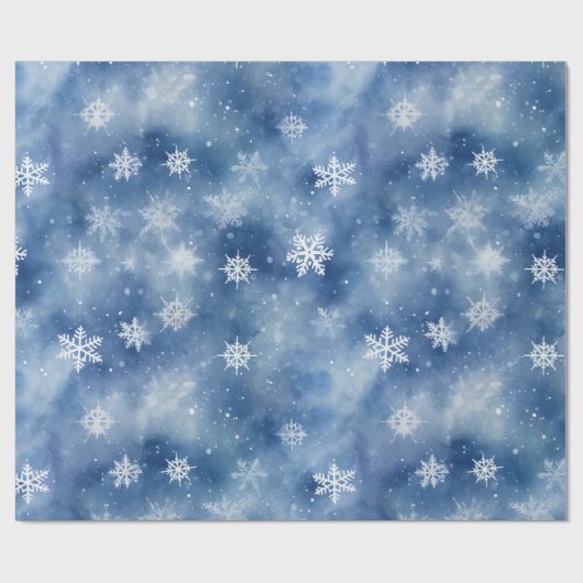 Kerstmis Sneeuwvlokken Blue Sky Cadeaupapier (Vlak)