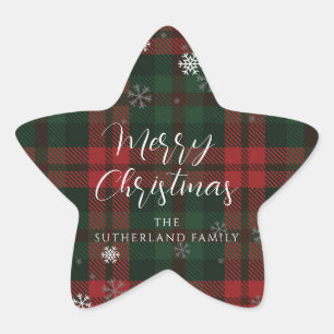 Kerstmis Sneeuwvlokken Plaid Script Aangepast Ster Sticker