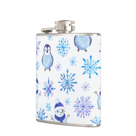 Kerstmis Sneeuwvlokken, sneeuwpoppen en pinguïns Heupfles (Links)