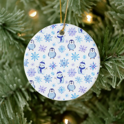 Kerstmis Sneeuwvlokken, sneeuwpoppen en pinguïns Keramisch Ornament (Boom)