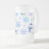 Kerstmis Sneeuwvlokken, sneeuwpoppen en pinguïns Matglas Bierpul (Voorkant rechts)