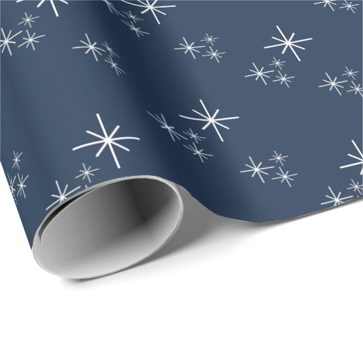 Kerstmis Sneeuwvlokken Winterpatroon Marine Blauw Cadeaupapier (Rol Hoek)