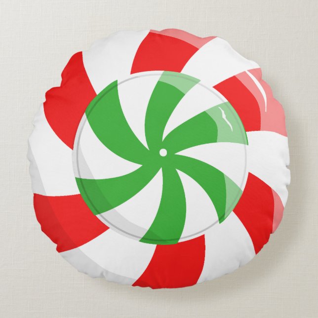 Kerstmis Snoep Round Pillow Rond Kussen (Voorkant)