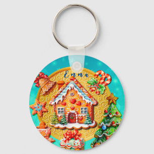 Kerstmis Snoephuisje van Gemberkoek en Nieuwjaar Sleutelhanger
