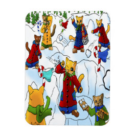 Kerstmis Snowball Fight Cats Magnet Magneet