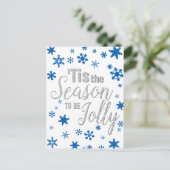 Kerstmis: Snowflake Blue Silver Feestdagenkaart (Staand voorkant)