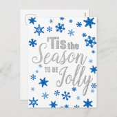 Kerstmis: Snowflake Blue Silver Feestdagenkaart (Voorkant / Achterkant)