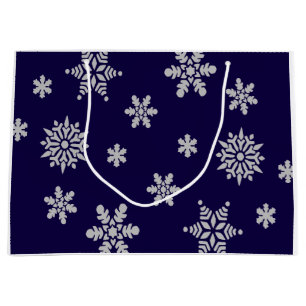 Kerstmis Snowflake Holiday Navy Blue Large Cadeauzakje