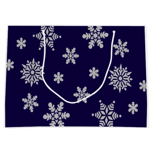 Kerstmis Snowflake Holiday Navy Blue Large Cadeauzakje (Voorkant)