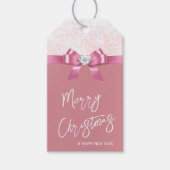 Kerstmis Snowflake Roze Ribbon Diamant Cadeaulabel (Voorkant)
