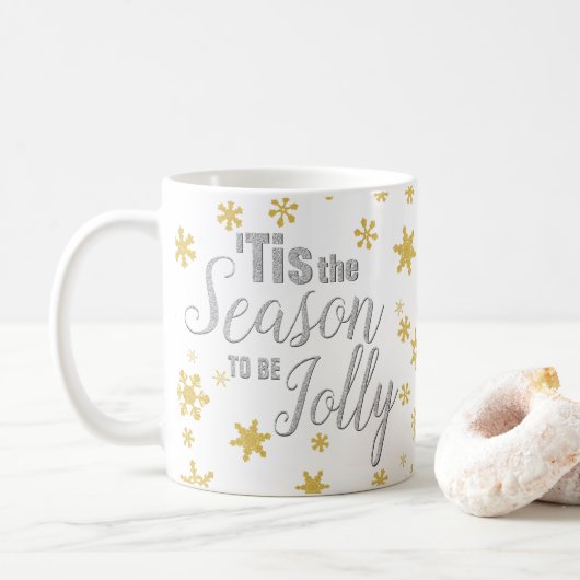 Kerstmis: Snowflake Silver Gold Koffiemok (Met donut)