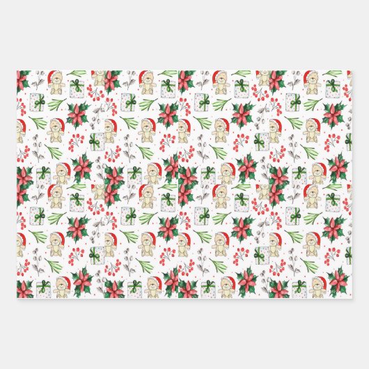 Kerstmis Snowman Beer Gingerbrood Huis Rood Groen Inpakpapier Vel (Voorkant 3)