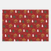 Kerstmis Snowman Beer Gingerbrood Huis Rood Groen Inpakpapier Vel (Voorkant 2)