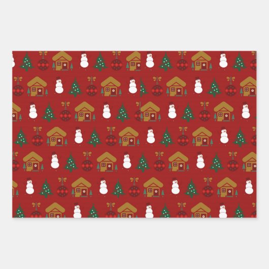Kerstmis Snowman Beer Gingerbrood Huis Rood Groen Inpakpapier Vel (Voorkant 2)