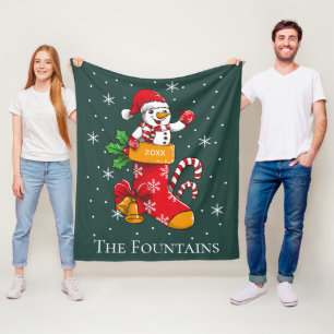 Kerstmis Snowman Candy Cane Gepersonaliseerde Fami Fleece Deken