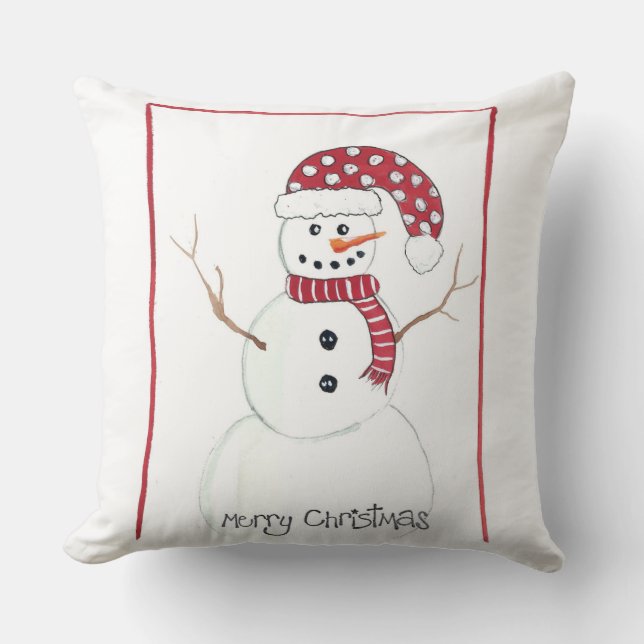 Kerstmis Snowman Cotton Throw pillow Kussen (Voorkant)