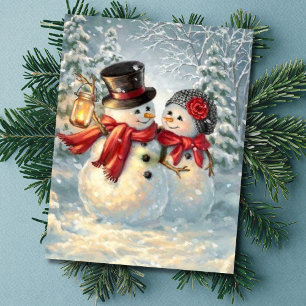 Kerstmis Snowman Couple Holiday Kaart