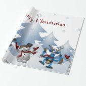 Kerstmis Snowman en rendierband Cadeaupapier (Uitgerold)