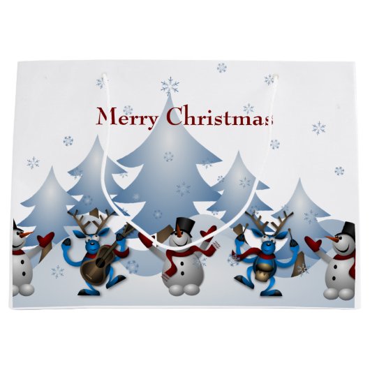 Kerstmis Snowman en rendierband Large Cadeautasje (Voorkant)
