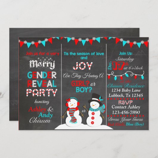 Kerstmis Snowman Gender Reopenbaart uitnodiging (Voorkant / Achterkant)