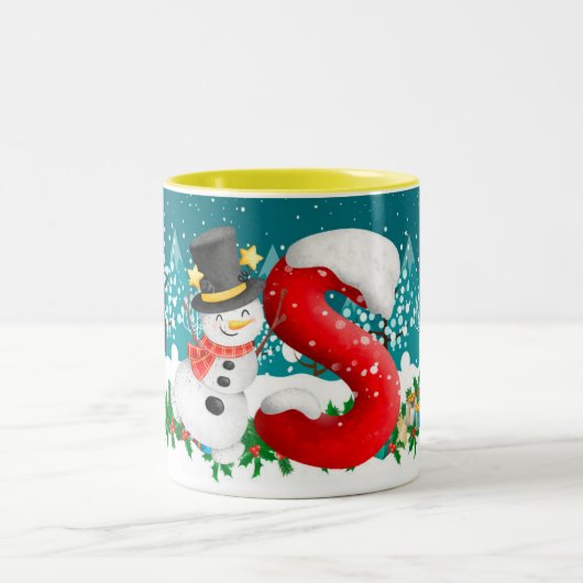Kerstmis Snowman Initiaal Letter Monogram Mok (Center)